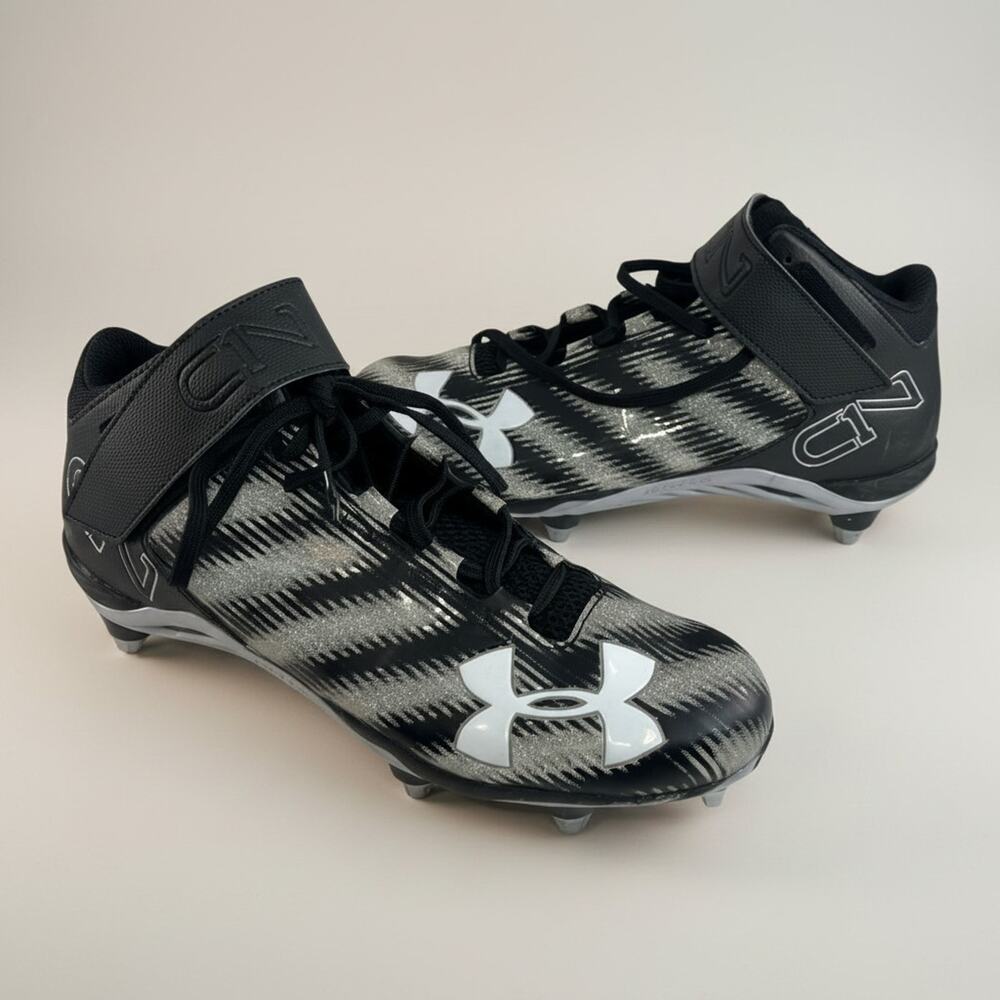 Under Armour C1N Mens 11.5 Football Cleats Black Silver Strap